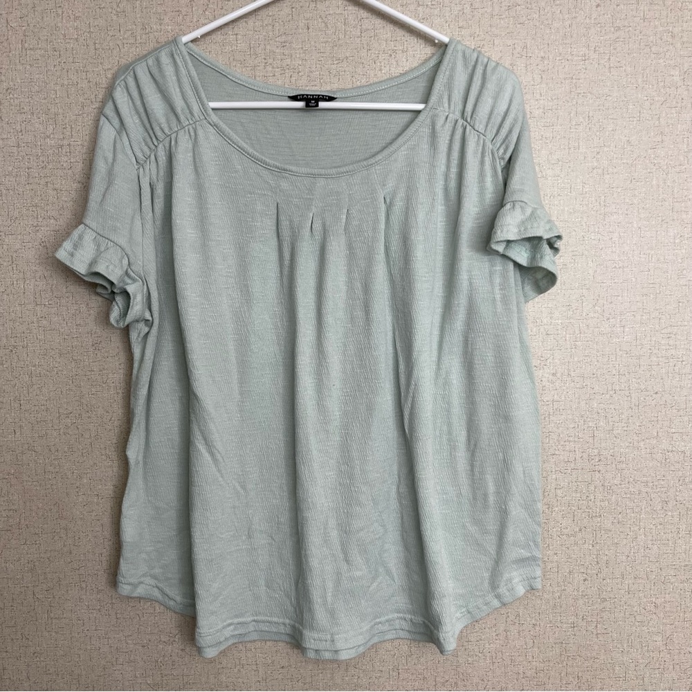 Hannah Women Solid Basic Blouse Round Neck Short Sleeve Geen mint Sage mint SZ M